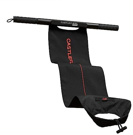 CastleFlexx Mobility and Full Body Strengthening Device | Non-Elastic Stretch Strap with Natural Premium Cork Handles for Stretching, Exercise, Physical Therapy, and Yoga | Height up to 5’9” Black/Red