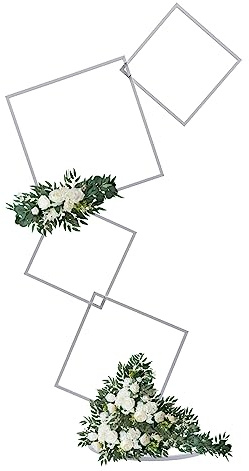 Blumenständer Hochzeit, Quadratischer Hintergrundrahmen, Abnehmbarer 4 Stufiger Quadratischer Blumenständer, silberner Blumenständer für Hochzeit, Verlobung, Event, Partydekoration (191 * 50cm)