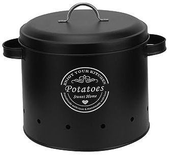 Kitchen Canisters Kitchen Vegetable Storage Tins Multifunctional Rustic Metal Pots Potato Onion Garlic Storage Bin for Counter Home Kitchen, Large Black
