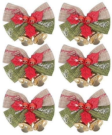 UIYIHIF 50 Stück Weihnachtsschleife mit Glöckchen, Mini-Schleifen, Ornament, Rot und Grün, Geschenkboxen, Dekoration für Weihnachtsbaum, Hochzeit, Party, Hängedekoration
