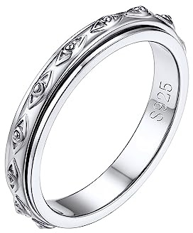 FOCALOOK Damen Silber 925 Böses Auge Ring Größe 54mm Spinner Türkisches Auge Stimmungsring Verlobungsring Nazar Amulett Silberschmuck
