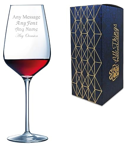 Personalised Engraved Crystal Wine Glass, Sublym 550ml or 19.3oz Large Wine Glass, Gift Boxed, Lead Free, Customise with Any Message, Engraved in The UK