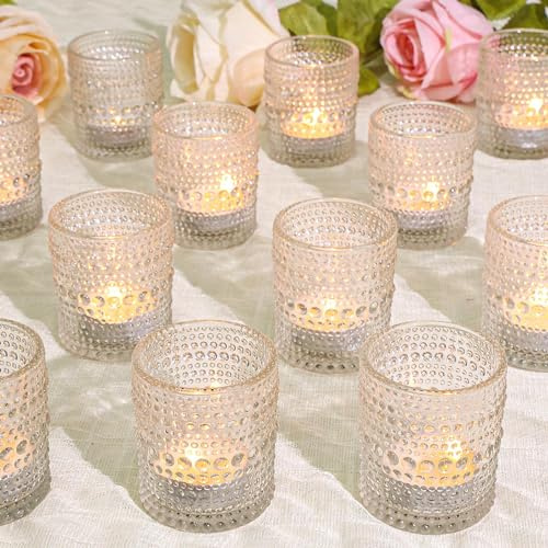 SUPMIND 24 Pcs Votive Candle Holders, Glass Holders Bulk for Table Centerpiece, Tea Lights Candle Holders for Wedding Shower, Party and Home Decor Clear