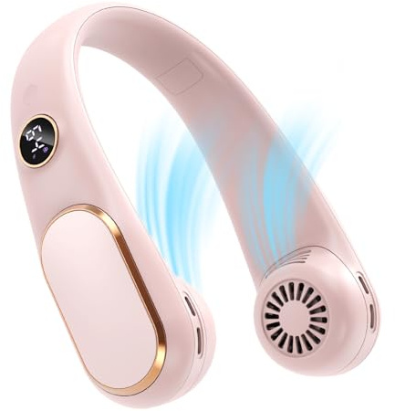 Koonie, Ventilatore da collo ricaricabile a 5 velocità, portatile, personale, a mani libere, senza pale, a batteria, regolabile, con display, da viaggio, per ambienti esterni e interni (rosa)
