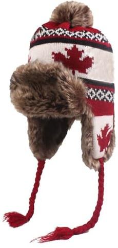 QICHEN Damen Winter Mütze Strick Fliegermütze Ohrenschützer Trapper mütze Warm Fellmütze (Rot-A)