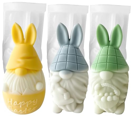 3 Stück Silikonform Ostern, 3D Hase Ei Zwerge Silikonformen Gießformen, Ostern Wichtel Kerzeform Seifenform Epoxidharz Formen Hase Silikonform Für Sojawachs Kerzen, Seife, Gips, Ostergeschenke
