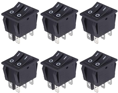 VEXUNGA Doppel Wippschalter Kippschalter 6 Polig EIN/AUS Doppelschalter 16A 250VAC 20A 125VAC 6 Pins Schwarz Schalter Taste Switch Eingebettet Einbauschalter (6 Stück)