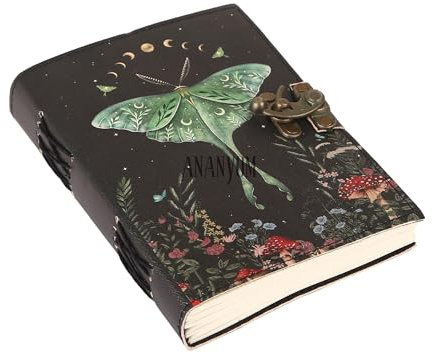 ANANYOM Läderjournal påfyllningsbar anteckningsbok 18 x 13 cm - skrivtidskrifter för kvinnor, herrdagbok läderanteckningsbok med 200 vit kant papper olinjerat, mässingslås-journal