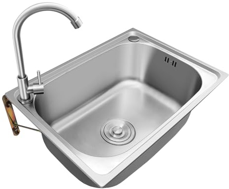 Wandmontage Waschbecken Handwaschbecken Universal Waschtrog Inkl Wasserhahn Camping Spülbecken Edelstahl Ausgussbecken Für Garage Keller Werkstatt Und Waschküche (50x40cm)