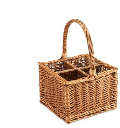 Gadsby 4 Bottle Double Steamed Wicker Bottle Carrier Picnic Bottle Basket