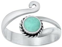 Zehenring aus 925 Sterling Silber als Fußschmuck oder Fingerring für Damen, Herren und Kinder, offener Midi Ring, verstellbar, Edelstein Türkis 2