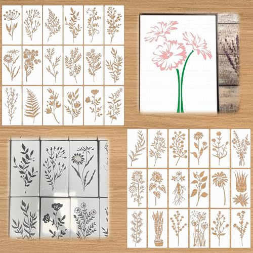 Blumen Schablone zum Malen Malschablonen aus Kunststoff Wildblumen Schablonen Wiederverwendbar Blattmalerei Schablonen Blätter Schablone Wiederverwendbar Zeichnung Malschablonen 36 Stück