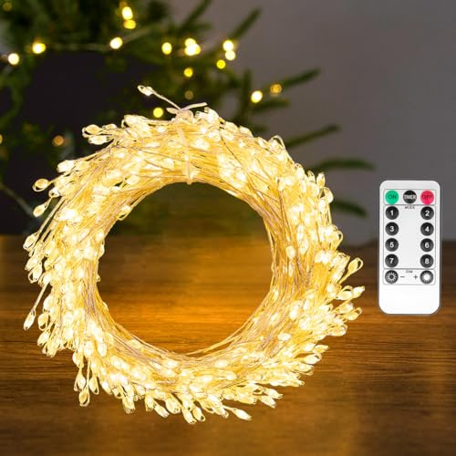 PCORES Luci fate alla moda, 3 m con 100 LED, luci pirotecniche impermeabili e filo argentato, per camera da letto, fai da te, feste, giardino, veranda, terrazzo, cortile (Bianco caldo, 10M)