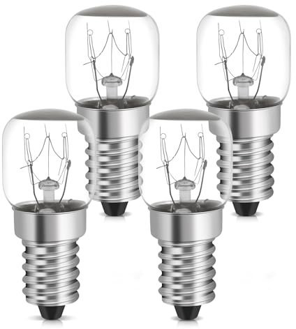 YIIFELL 4 Pezzi lampadine per forno E14 15W,Luce Calda 2700K,Resistente al Calore Fino a 300 Gradi forno a microonde, frigorifero,Classe di efficienza energetica G [Classe di efficienza energetica A]