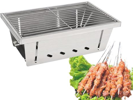 Campinggrill, kleine Faltbare Camping-Feuerstelle – robuster Feuerstellengrill mit Tragetasche, Camping-Kochset für Reisen, Picknicks, Garten, Strandparty