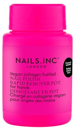 Nails Inc - Neon Pink Nail Polish Remover Powered by Vegan Collagen - Solvente per unghie - Con collagene vegano - Senza acetone, piacevole profumo di cocco - Vegano e senza sperimentazione su animali