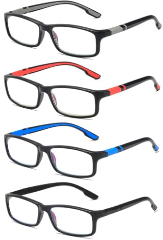 Eyglajdd TR90 Damen Herren Lesebrille Rechteck Lesehilfe,Blaulichtblockierende Brillen 4er pack
