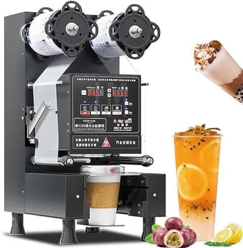 MAHWER Máquina selladora de Vasos Completamente automática, 550-700 Tazas por Hora Máquina selladora de Vasos eléctrica 90/95 mm con Control Digital for sellar Vasos de Papel PP PE PC(Black)