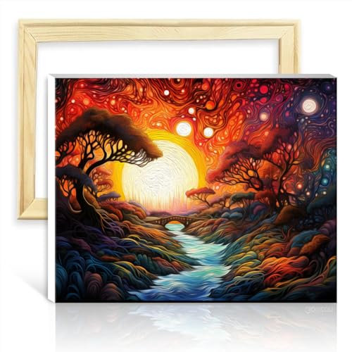 TANGFEIY Paintting Sonnenuntergang, Ölgemälde, DIY, digitales Kunstwerk mit 3 Pinseln und Acrylfarben, Bild als Heimdekoration, Geschenk, ohne Rahmen (30 x 40 cm)