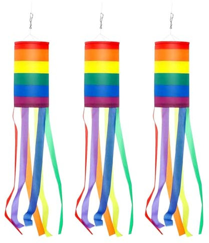 CWPFVQA 3 Maniche a Vento a Strisce Arcobaleno, Maniche a Vento Decorative per Esterni, campanelli eolici sospesi, Bandiere Arcobaleno cilindriche, Decorazioni Colorate da Giardino
