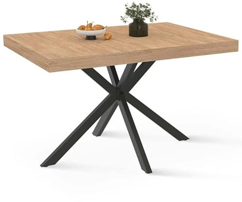 IDMarket – Rechteckiger Esstisch Alix für 6 Personen Spindelfuß Holz und Schwarz 110 cm