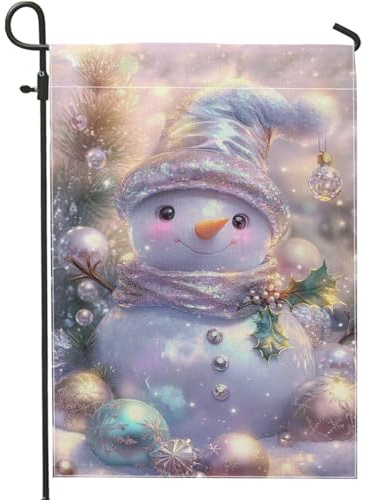 Bandiera da giardino con pupazzo di neve invernale, decorazione natalizia blu nevoso, decorazione per prato all'aperto, bandiera natalizia in iuta double face per casa e giardino, 12 x 18 cm