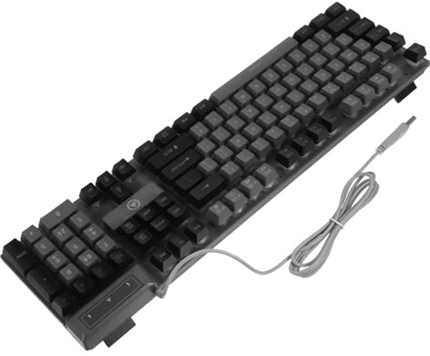 Housoutil Clavier Mécanique RGB Filaire 104 Touches Abs Noir pour PC | Câble 1, Course Modérée, Touches Suspendues, Plaque Renforcée, Support Pliant, Rétroéclairage Coloré, 4m