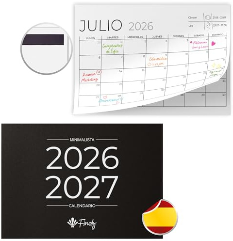 Finoly Magnetisk Kalender för Kylskåp på Spanska Juli 2026 till December 2027 (18 Månader) | Magnetisk Kylskåpskalender 2026 | Kökskalender 2026 | Magnetkalender för Kyl 30x21 cm