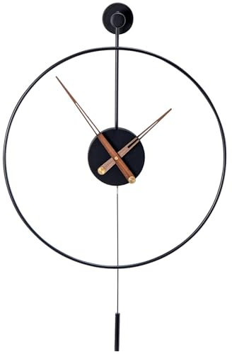 Holdfiturn 60cm Large Wall Clock for Living Room - Silent Non-Ticking Decorative Metal Clock with Pendulum, Stress Relief Art Design for Home & Office(Black)