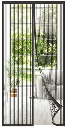 MAGICDOOR Magnet Fliegengitter Balkontür 100x210cm, Schwarz Polyester Magnetvorhang Fliegengitter Tür Atmungsaktiv Selbstschließend Insektenschutz Fenster Ohne Bohren für Terrasse Schlafzimmer usw.