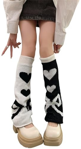 TOMETO STAR Y2k Harajuku Beinstulpen für Damen, niedlich, japanisch, Gothic, Punk, Halloween, Weiß und Schwarz 14, Einheitsgröße