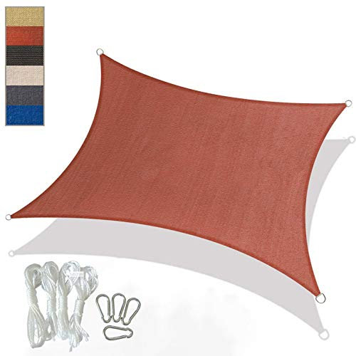 Sonnensegel, wasserdicht, UV-Schutz, 3 x 4 m, für den Außenbereich, Terrasse, Markise, Pavillon, Pergola, Sonnenschutz, 98 % UV-Schutz, Rot