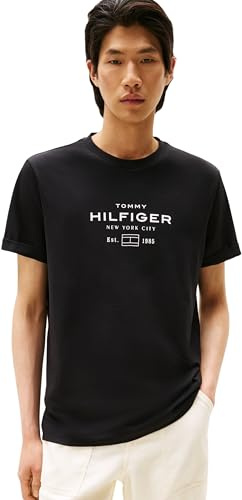 Tommy Hilfiger Camiseta de Manga Corta Hombre Stack Graphic tee con Cuello Redondo, Negro (Black), S