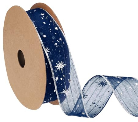 PATIKIL Nastro In Organza Con Stelline E Filo, Larghezza 2,5 cm Lunghezza 18 m Nastro Trasparente Con Stampa Albero Di Natale E Glitter Per Decorazioni Regali Ghirlande Bouquet