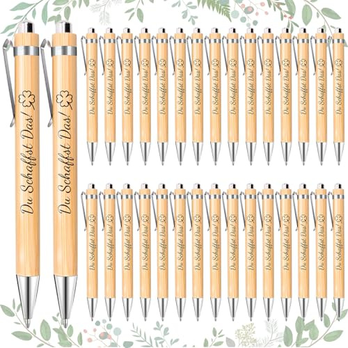 DIKARIYA Du Schaffst Das Geschenke Kugelschreiber Stifte Holz mit Spruch Zitate Du Schaffst Das Druckkugelschreiber für Glücksbringer Prüfung Bachelor Abschluss Einschulung Mutmacher Geschenke Schule