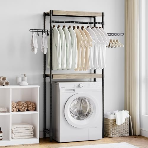 Armario para lavadora, ahorra espacio, soporte de baño con estante y gancho, 79 x 30 x 188 cm, estantería de metal para baño, lavandería, garajes