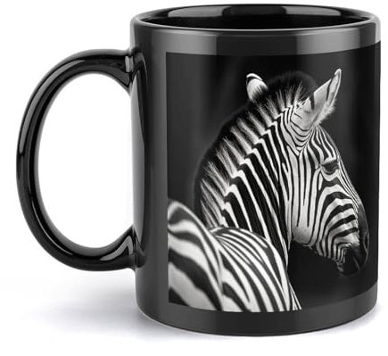 Tazza in ceramica nera e bianca zebrata grande con manico, stile unico per qualsiasi cucina, tazza da latte personalizzata, divertente tazza ideale per tè, cioccolata calda, per uomini e donne