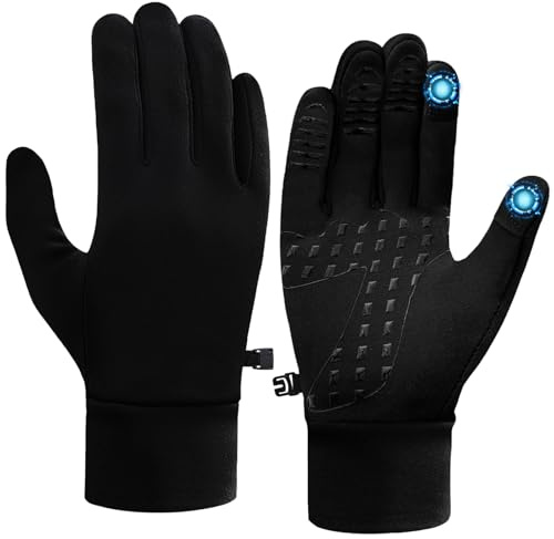 Junhooys Running Gloves Men Women Winter Thermal Thin Gloves Touch Screen | Anti-Slip, Lightweight, Windproof, Warm Winter Gloves, Black Gloves Liners for Cycling Driving Biking Walking