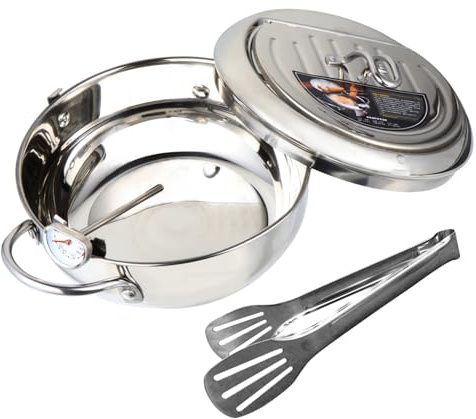 DECOMELODY Friteuse Tempura Inox avec Thermomètre Température Compatible Plaque Induction et Gaz Poêle Profonde Résistante Haute Température pour Cuisine Maison