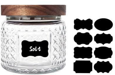 Glass Storage Jars with Airtight Lid - 350 ML Small Vintage Kitchen Pantry Canister with Label, Decorative Container for Biscuit, Cookie, Tea Bag, Coffee Ground, Sugar, Sweet, Salt, Nuts, Spice, Q-Tip