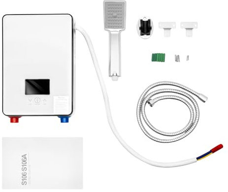 awolsrgiop 4500W Mini Durchlauferhitzer Dusche, 220v Küche Elektrische Warmwasserbereiter mit Duschdüse, Tankless Dusche Heißwassersystem mit Bad Dusche Kit, Einstellbare Temperatur 30-55℃ (weiß)