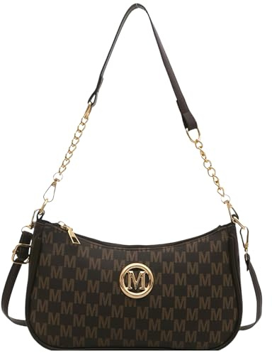 Uoocg Kleine Handtasche Damen M Buchstaben Muster Elegant Schultertasche Pu Leder Crossbody Taschen Umhängetasche mit Verstellbarer Schultergurt