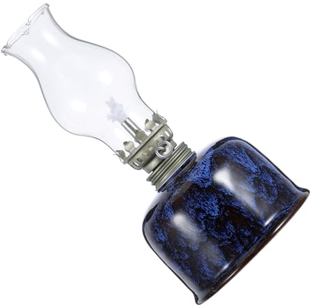 Cabilock Antike Öllampe aus Keramik und Glas für Wohnzimmer, Blau | Dekorativ im Vintage Stil, Glaszylinder mit Halterung, für Jeden Raum, Leicht zu Platzieren