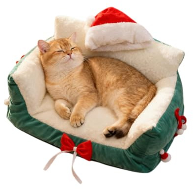 ‌Weihnachten Haustierbett, Schlafsofa für Katzen und Hunde, Waschbar Hundesofa, rutschfest Katzensofa Bett, Corduroy Gemütliches Katzenbett für drinnen mit abnehmbarem waschbarem Bezug (Grün)