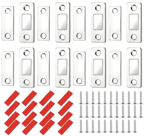 8 Pcs Magnetic Door Catch Ultra Thin Invisible No Drill Installation, Door Magnets Strong Hold for Cabinets Cupboards Doors, with Screws and Adhesive Tapes for Kitchen Bathroom Office Doors Use