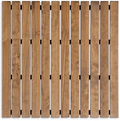 Tarima/Alfombra Flexible de Baño, Madera de Color Teca, Antideslizante con Tiras de Caucho, Sin Tornillos, Resistente a la Humedad (60 x 60 cm)
