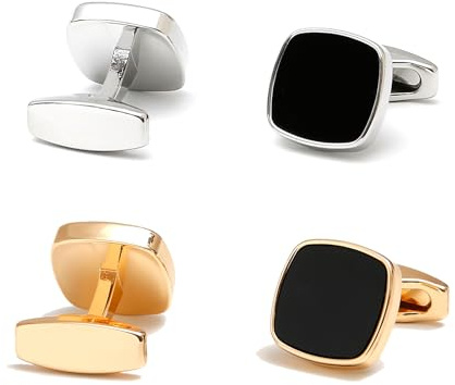 JUNJIEFU 2 Paar Manschettenknöpfe für Herren, Cufflinks Gold und Silber | Quadratische Cufflinks aus Zinklegierung in Gold und Silber, für Hochzeit, Business, Tanzpartys und Feierlichkeiten