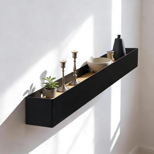AMONENZ 60 cm Wandgarderobe mit Ablage, Schwarz Wandhaken Garderobe | mit 7 Versteckten Haken, Hakenleiste Garderobe mit Ablage, Jackenaufhänger für Schlafzimmer, Wohnzimmer und Eingangsbereich