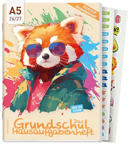 Häfft® Hausaufgabenheft Grundschule 2026 2027 A5 mit Datum Cool Panda | mit Pädagogen entwickeltes Grundschul-Hausaufgabenheft inkl. Lerntipps, Sticker, Mitteilungsfelder & mehr