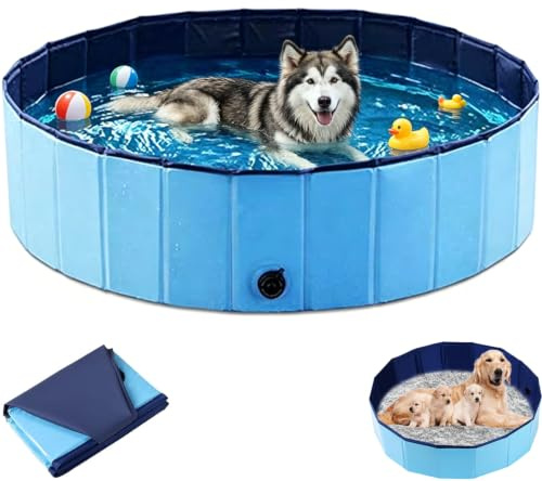 Cerkkapo Hundepool 120X30cm, Faltbarer Hundepool, Hundeplanschbecken mit Ablassventil,Verdickt PVC Hundebecken,Tragbar rutschfest Swimmingpool für Die meisten Kleines Mittelgroße